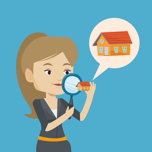 Woman looking for house vector illustration.