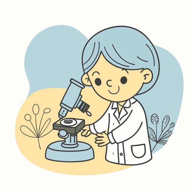 Vector a woman looking through a microscope with a blue background