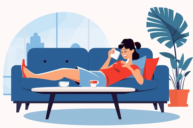 Woman Lying on Sofa and Playing with Phone