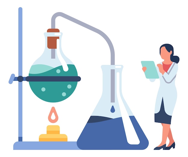 Woman making chemical experiment observation Scientist research