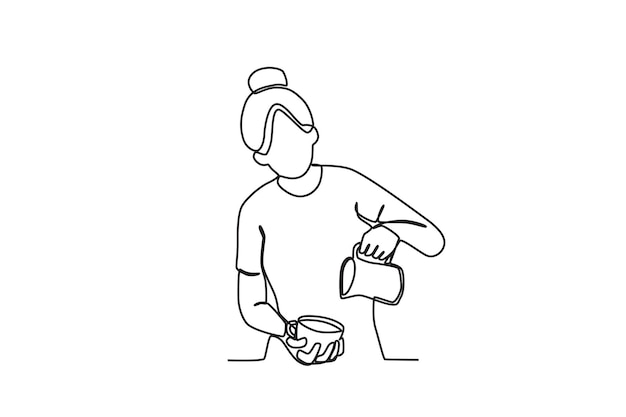 A woman making coffee International coffee day oneline drawing