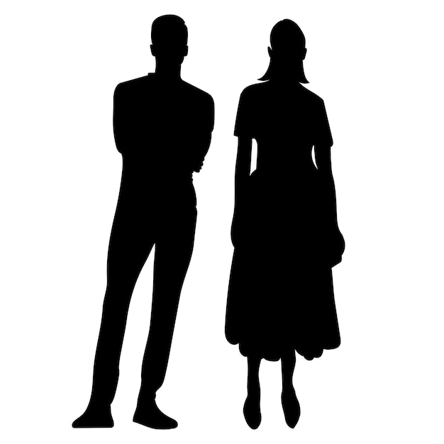 Woman and man black silhouette on white background, vector, isolated