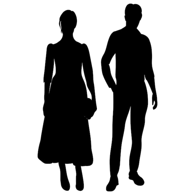 Woman and man black silhouette on white background