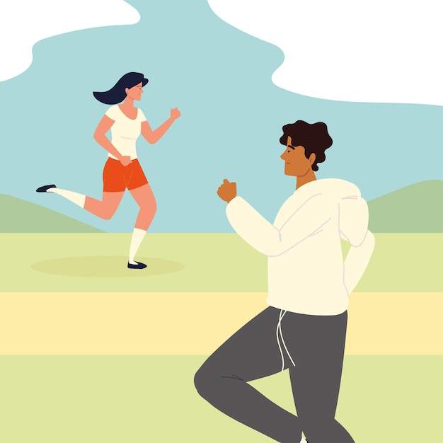 Woman and man running sport