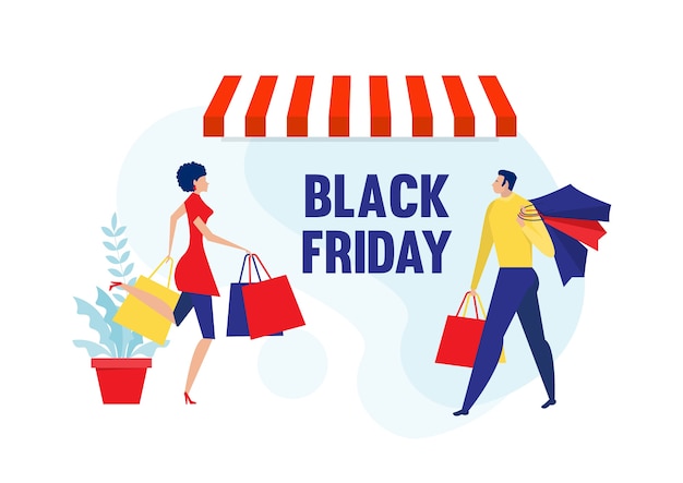 Woman and man shopping sale discount black friday.