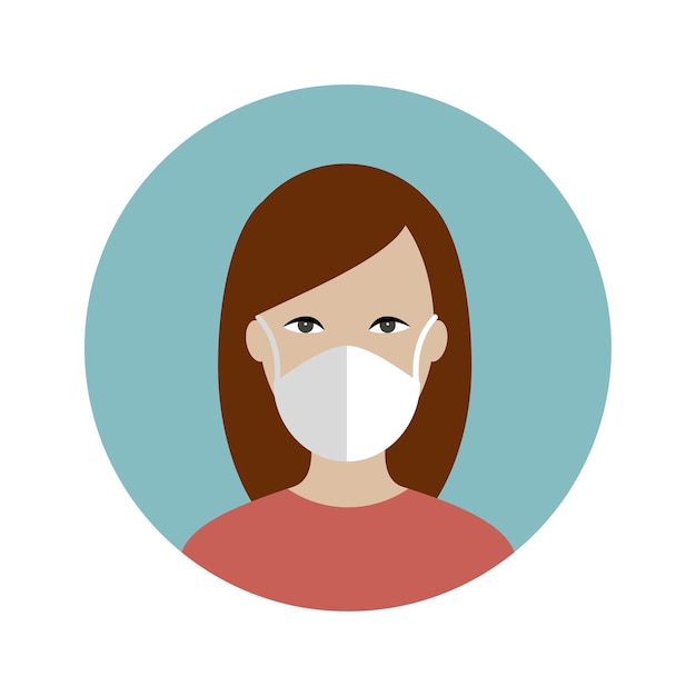 Woman in a mask protecting against corona virus covid 19 Flat vector icon