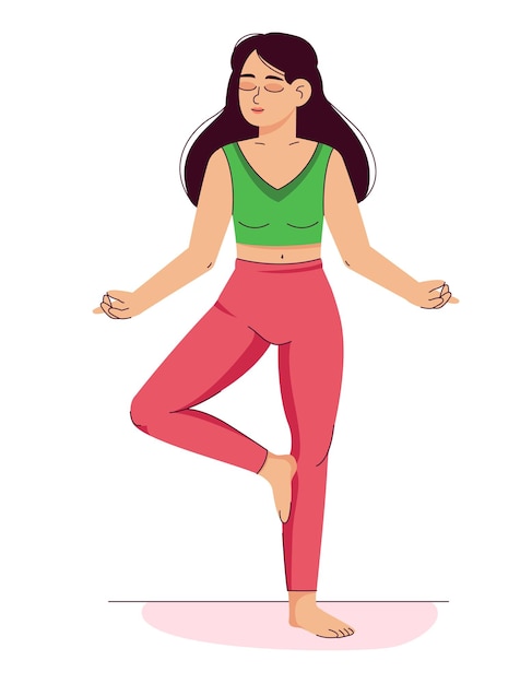 A woman meditates in the lotus position Pilates yoga and meditation Relaxation and relaxation inner peace and balance a young girl takes care of her health flat vector illustration