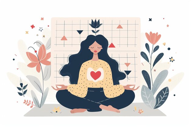 Vector woman meditating in front of calendar