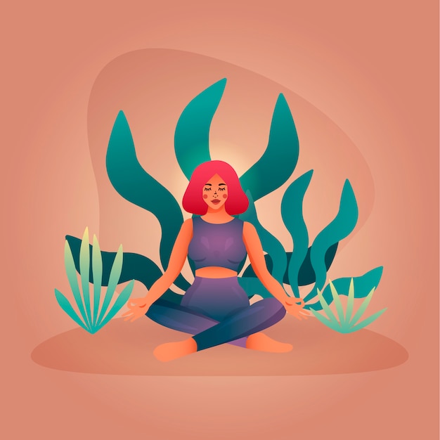 Woman meditating in a lotus position. Minimalistic concept for yoga and meditation classes.