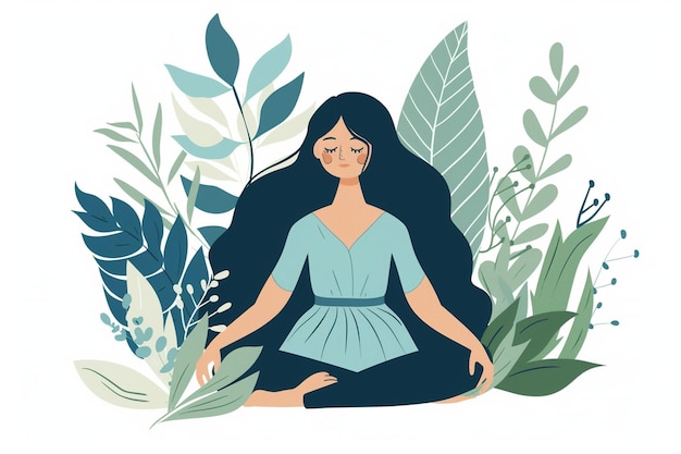 Vector woman meditating in zen pose illustration