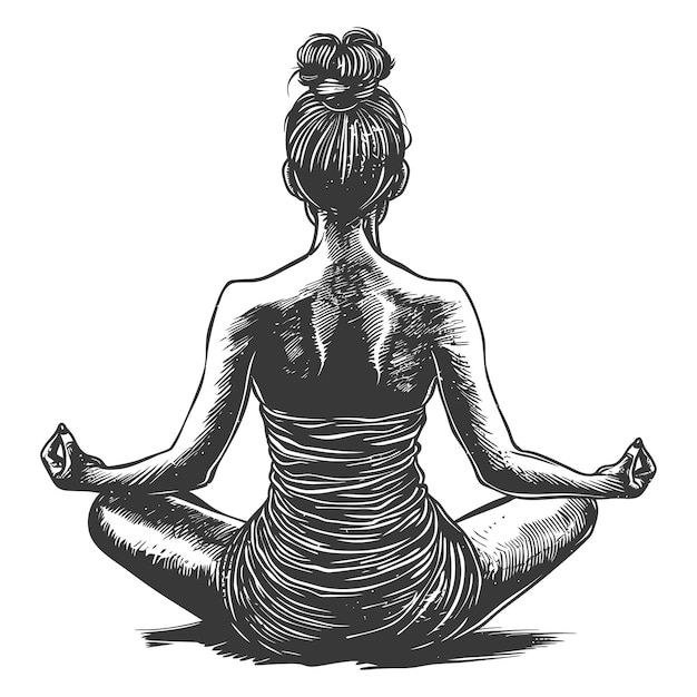 Vector woman in meditation pose with hair in a bun