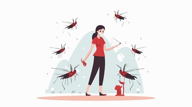 Vector woman under mosquito attack health concerns female suffering outdoors