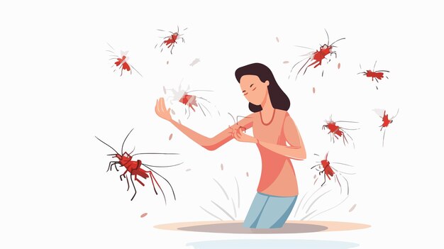 Vector woman under mosquito attack health concerns female suffering outdoors