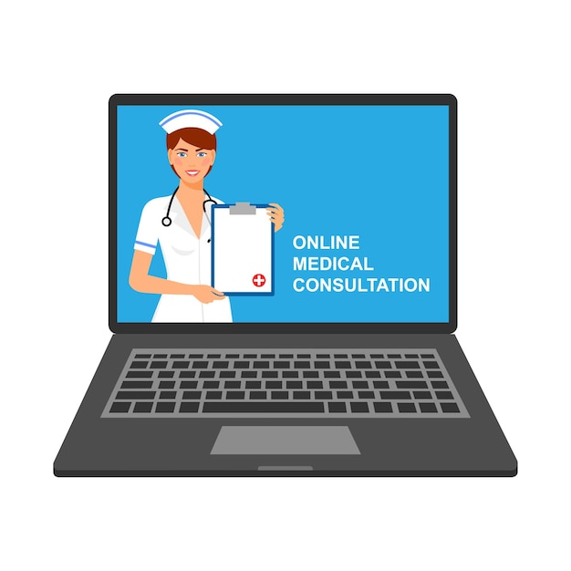 woman nurse with stethoscope on the screen concept of online diagnostics online medical