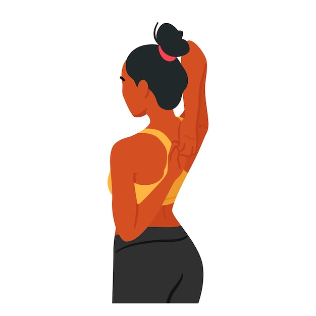 Woman Performing Shoulder And Hand Exercises Female Character Clasp Hands behind back To Strengthen And Tone Muscles Promoting Upper Body Flexibility And Strength Cartoon People Vector Illustration