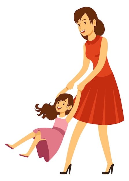 Woman play with girl Happy mother with daughter together