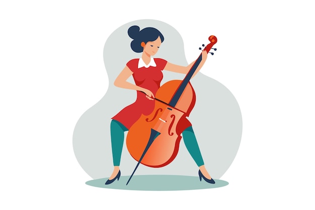 Woman Playing Cello in Artistic Illustration Style