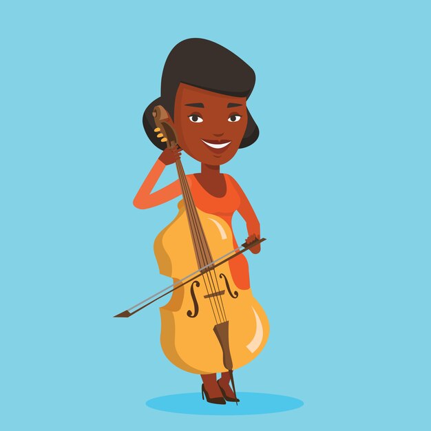 Vector woman playing cello illustration.