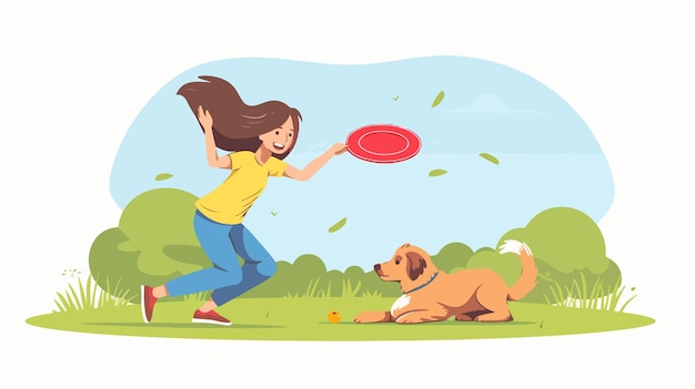 Woman Playing Frisbee with Dog Concept