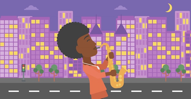 Woman playing saxophone.