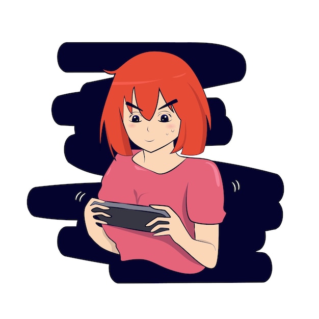 Woman Playing Video Game Vector Illustration