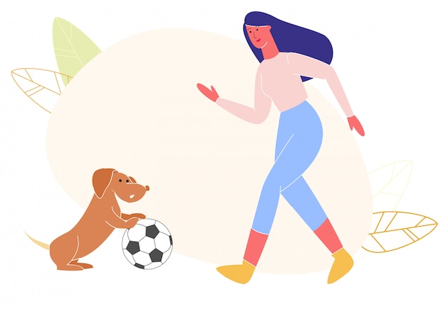 Woman Playing with Dog in Ball in Park.