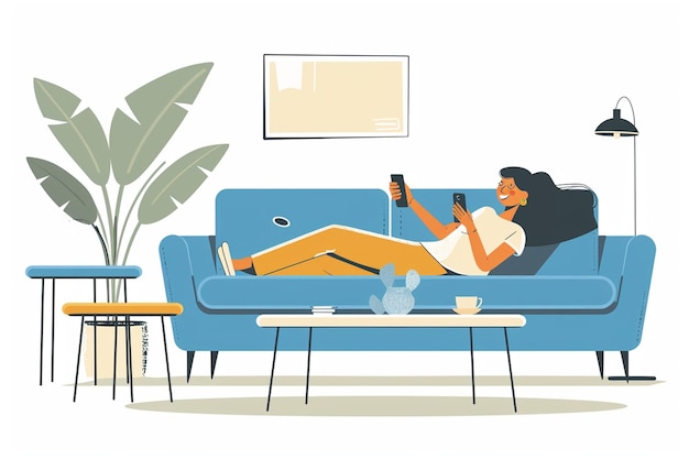 Woman Playing with Her Phone While Lying on Sofa