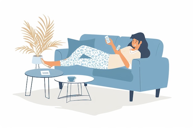 Woman Playing with Her Phone While Lying on Sofa