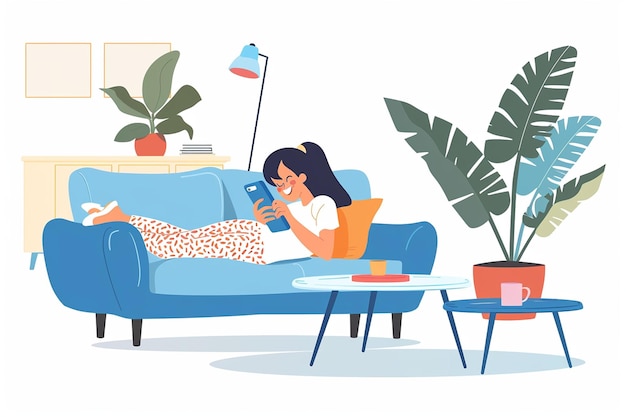 Woman Playing with Her Phone While Lying on Sofa