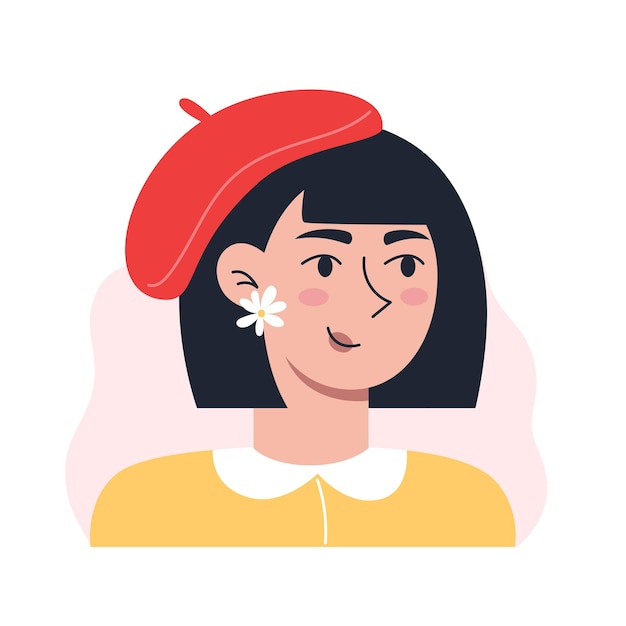 Woman portrait, avatar of a young woman in flat style