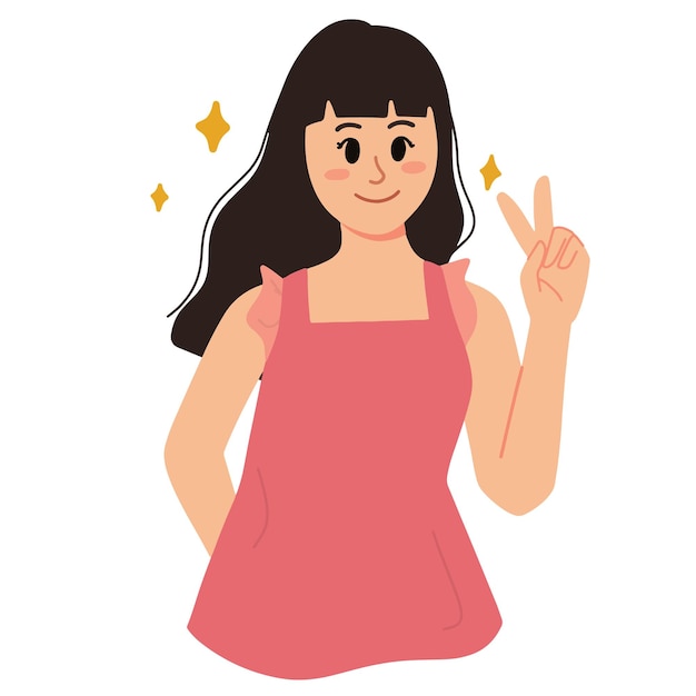 Woman pose with peace two finger pretty attractive happy illustration