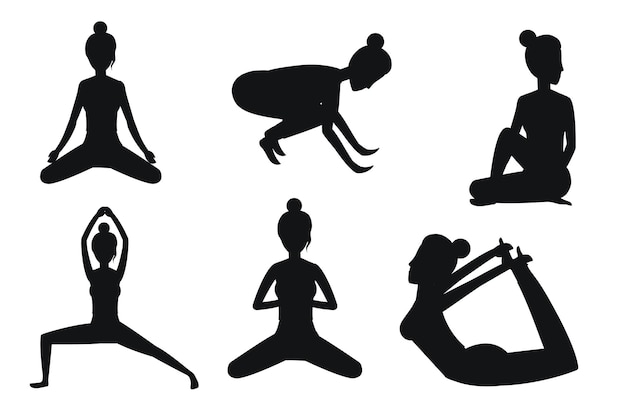 Woman practice yoga pose Silhouettes premium vector template