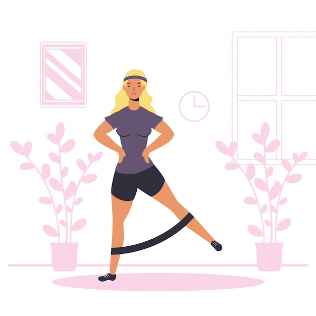 Woman practicing exercise sport activity in the house