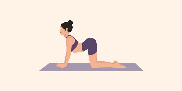 Vector woman practicing yoga in cat-cow pose v2