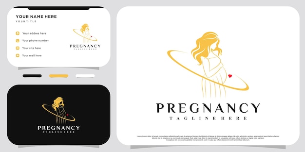 Woman pregnancy logo design template with creative modern concept and business card Premium Vector