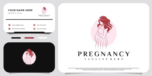 Woman pregnancy logo design template with creative modern concept and business card Premium Vector