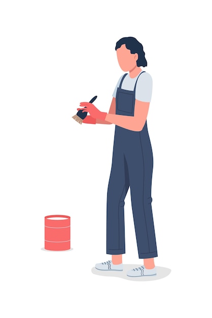 Woman preparing for whitewashing semi flat color vector character. Full body person on white. Garden maintenance isolated modern cartoon style illustration for graphic design and animation