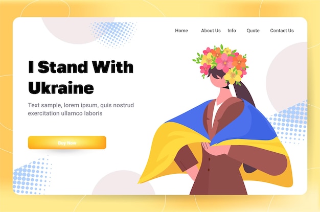 woman protester holding Ukrainian flag pray for Ukraine peace save Ukraine from russia stop war concept portrait horizontal copy space vector illustration