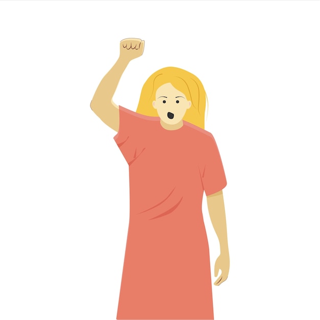 A woman protests with her hand raised