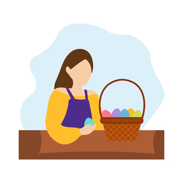 Woman putting Easter eggs in a basket