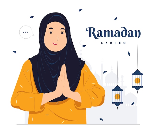 Woman on Ramadan Kareem concept illustration