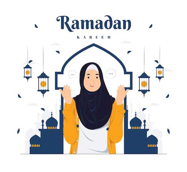 Woman on Ramadan Kareem concept illustration