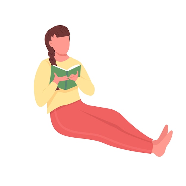 Woman read in homewear semi flat color vector character. Relaxing figure. Full body person on white. Lifestyle isolated modern cartoon style illustration for graphic design and animation