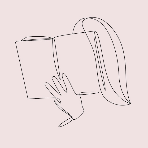 Woman reading book in continuous line art style