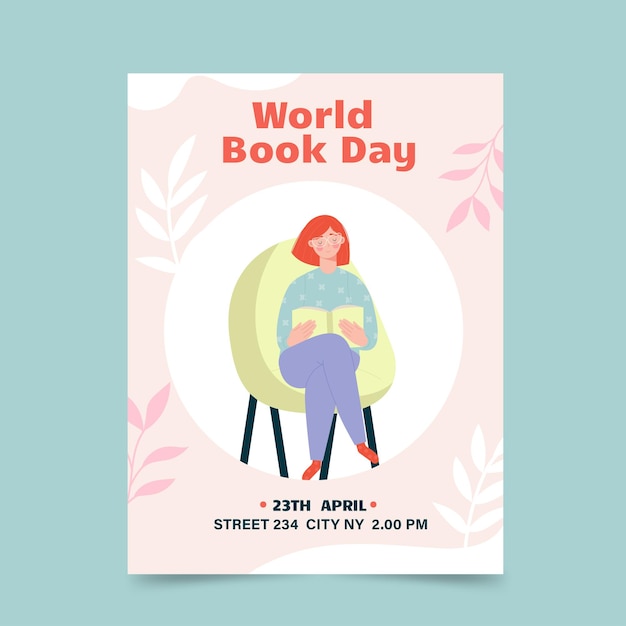 Woman reading a book poster flyer World Book Day