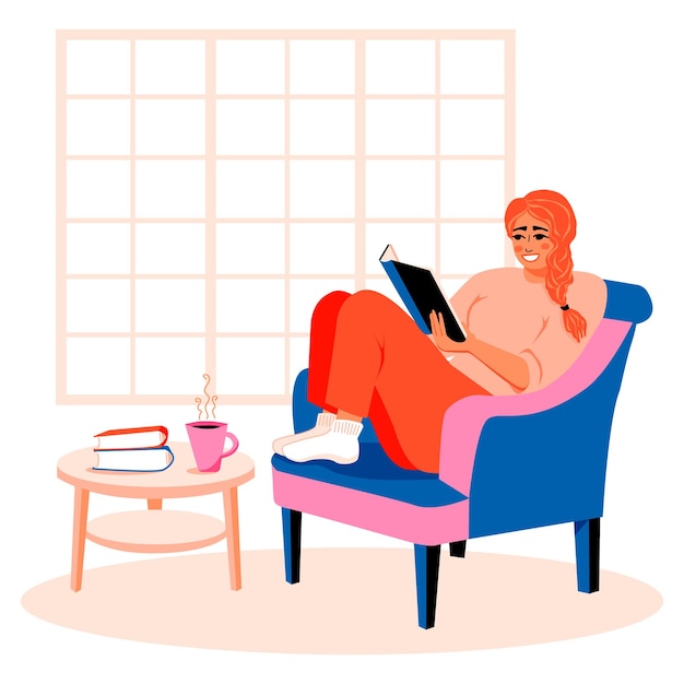 Woman reading a book Resting in armchair