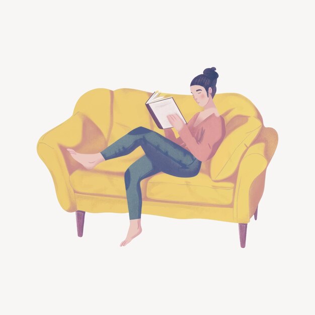 Vector woman reading book on sofa