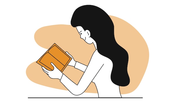 Woman reading book vector concept illustration Education character and student study