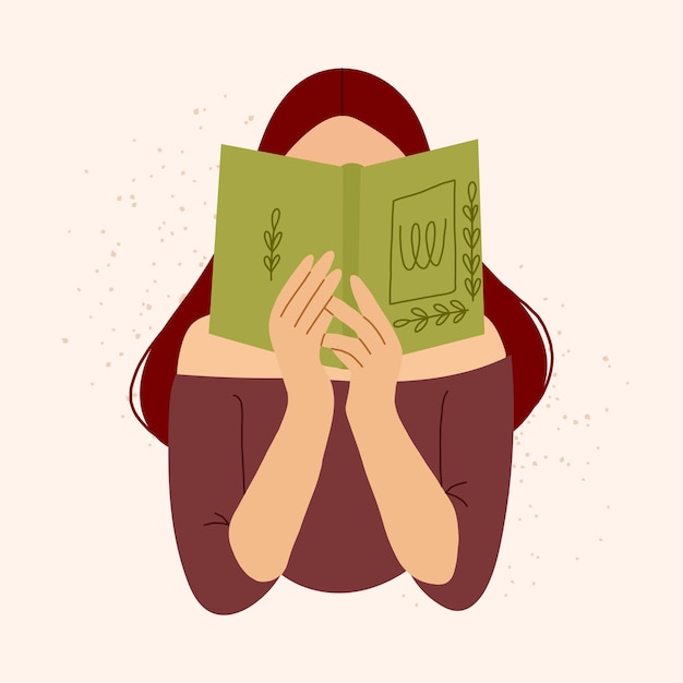 Woman reading a book vector illustration isolated on beige background