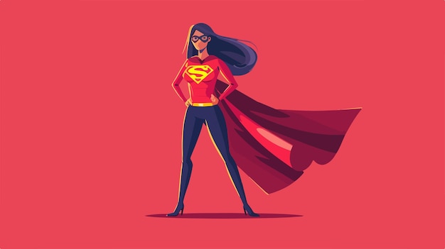 Vector a woman in a red cape stands in front of a red background